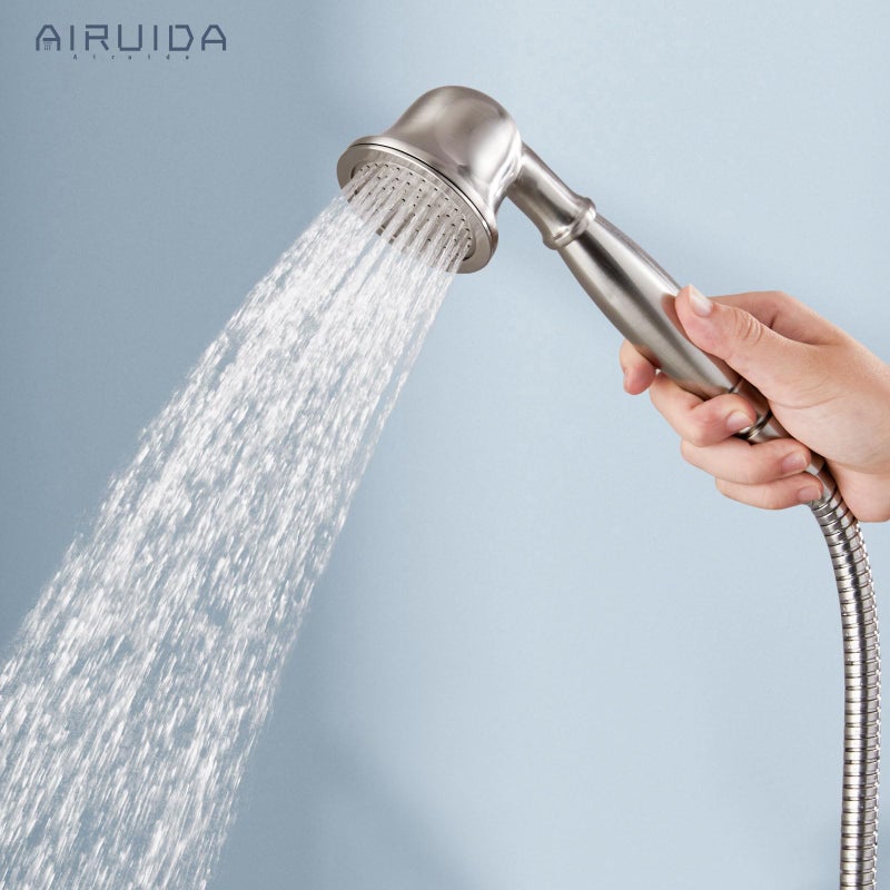 Airuida Exposed Shower System, 8 Inch Rainfall Shower Head with Handheld Spray, Single Handle Wall Mount Shower Faucet Set, Solid Brass Dual Function Exposed Pipe Fixture for Bathroom,Brushed Nickel - Image 5